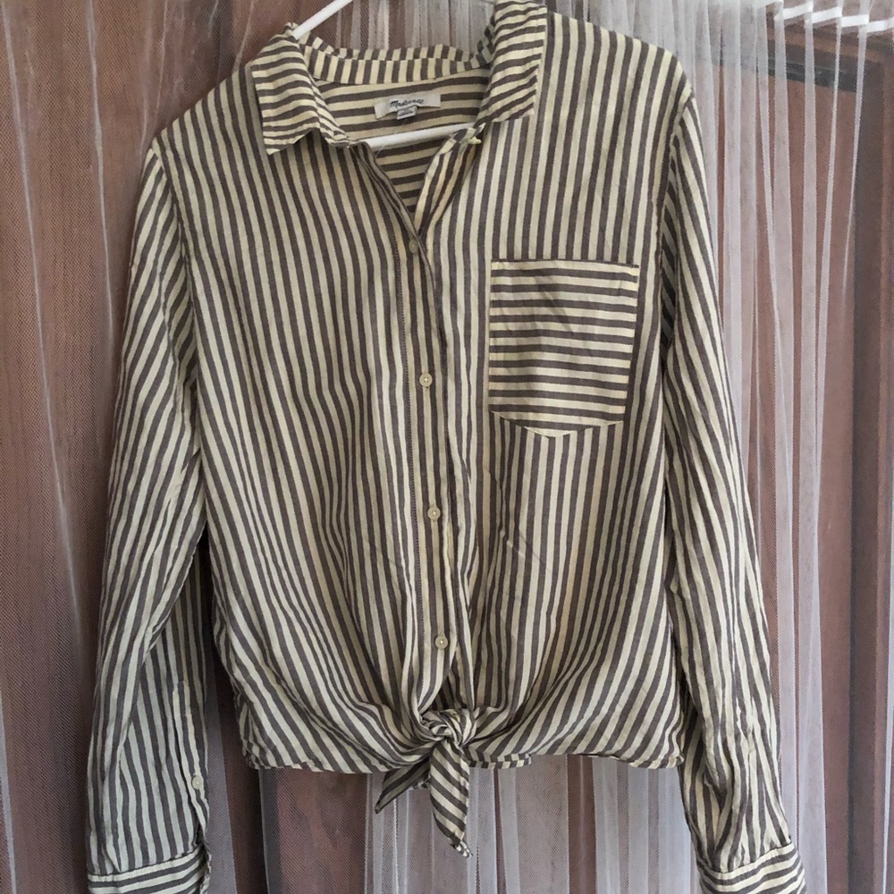 Tie front striped button up